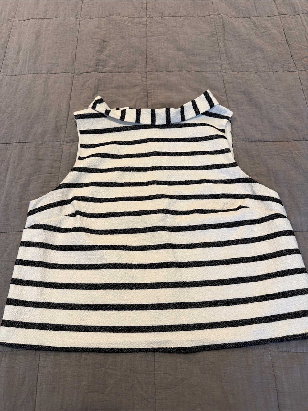 eva mendes for New York & Company Black and White Striped Mock Neck Crop Tp